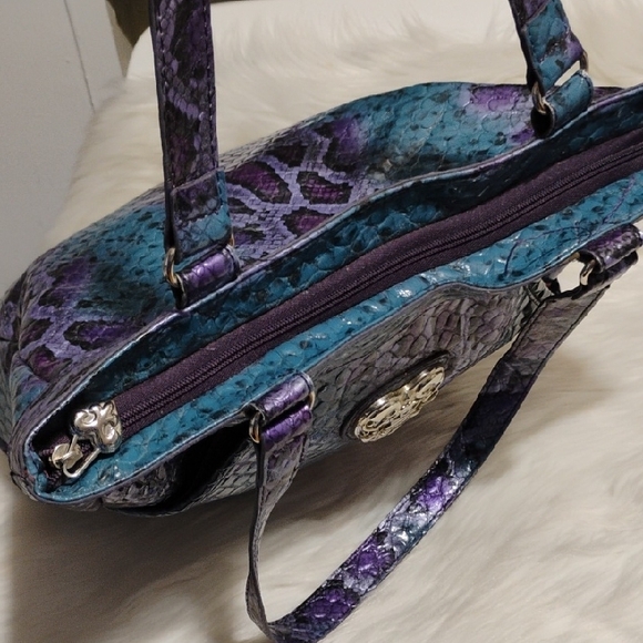 SALE! Beautiful Kathy Van Zeeland Purple 💜 Blue Faux Snakeskin Print Vint Tote - Picture 9 of 15